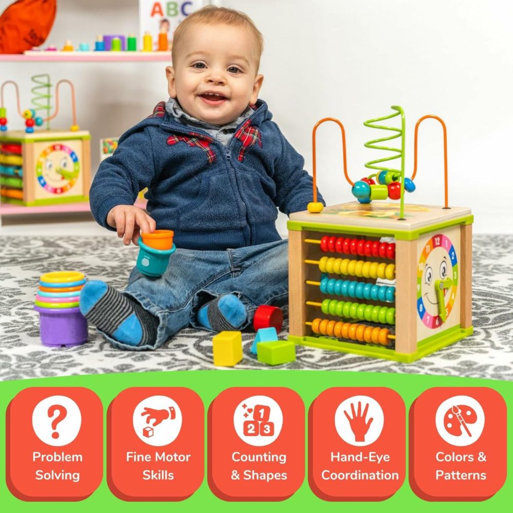 Wooden Activity Cube  Montessori Toys  Multipurpose Educational Sensory Toy For 1-2 Year Old Baby  Toddler  Kid  Boy | Birthday Gift | Bonus First Words Book  |  Activity Cubes Activity Cubes Activity Cubes