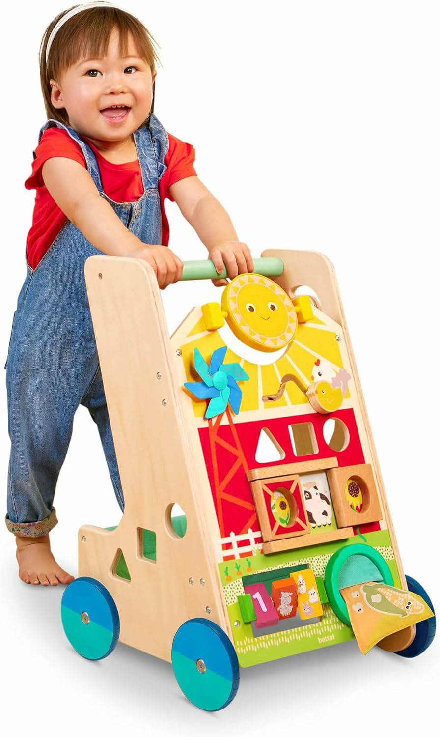 Wooden Activity Walker – 9 Educational Activities – Learning & Walking Toy For Toddlers – Stand  Push  Walk – 1 Year + – Farm Activity Walker  |  Push & Pull Toys All Toys Push & Pull Toys