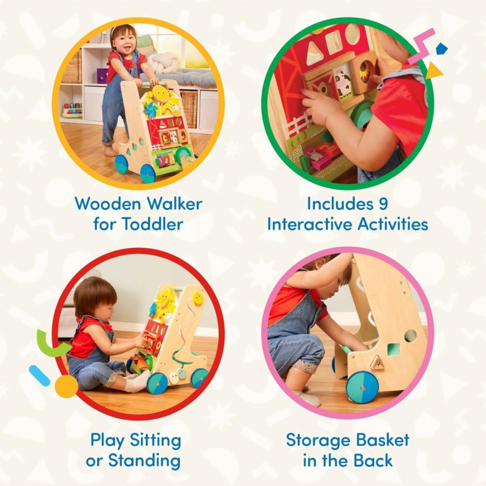 Wooden Activity Walker – 9 Educational Activities – Learning & Walking Toy For Toddlers – Stand  Push  Walk – 1 Year + – Farm Activity Walker  |  Push & Pull Toys All Toys Push & Pull Toys