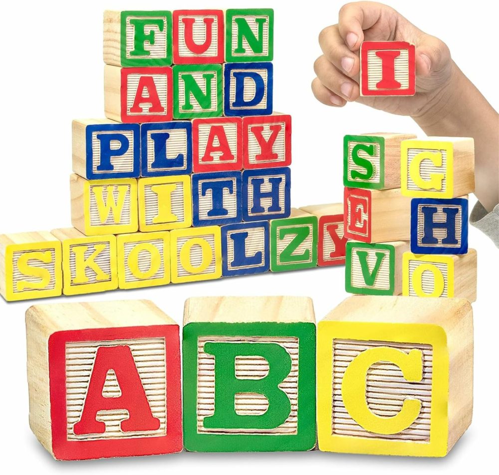 Wooden Alphabet Blocks | 26 Abc Wooden Blocks For Toddlers | Wood Alphabet Stacking Toys | Alphabet Learning Toys Ages 2 +  |  Sorting & Stacking Toys All Toys Sorting & Stacking Toys