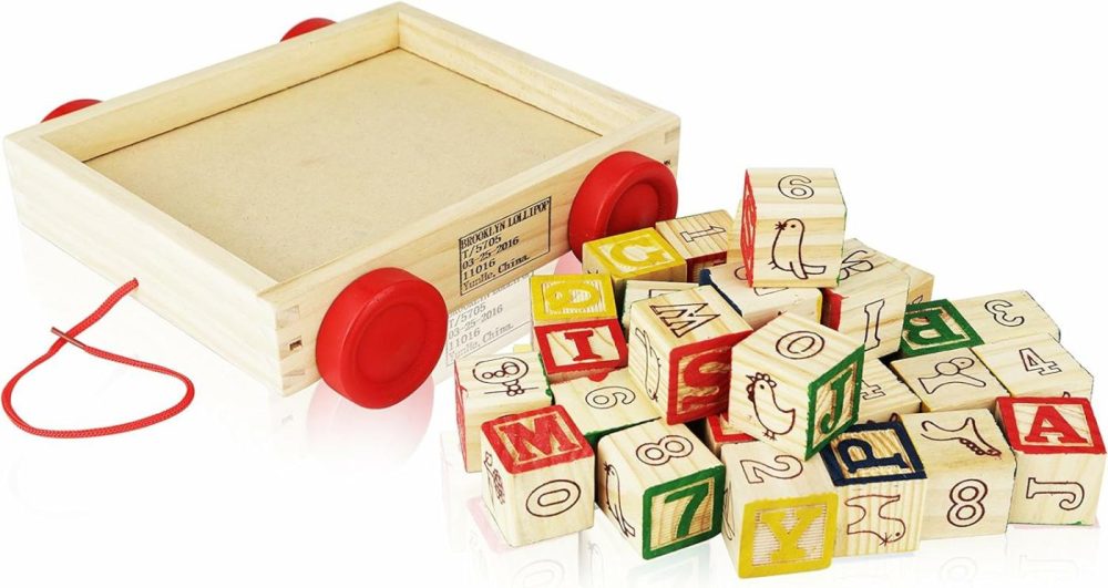 Wooden Alphabet Blocks  Best Wagon Abc Wooden Block Letters Come In A Pull Wagon For Easy Storage And Movement  Most Entertaining Wooden Toy For Toddlers  30 Pieces Set.  |  Sorting & Stacking Toys All Toys Sorting & Stacking Toys