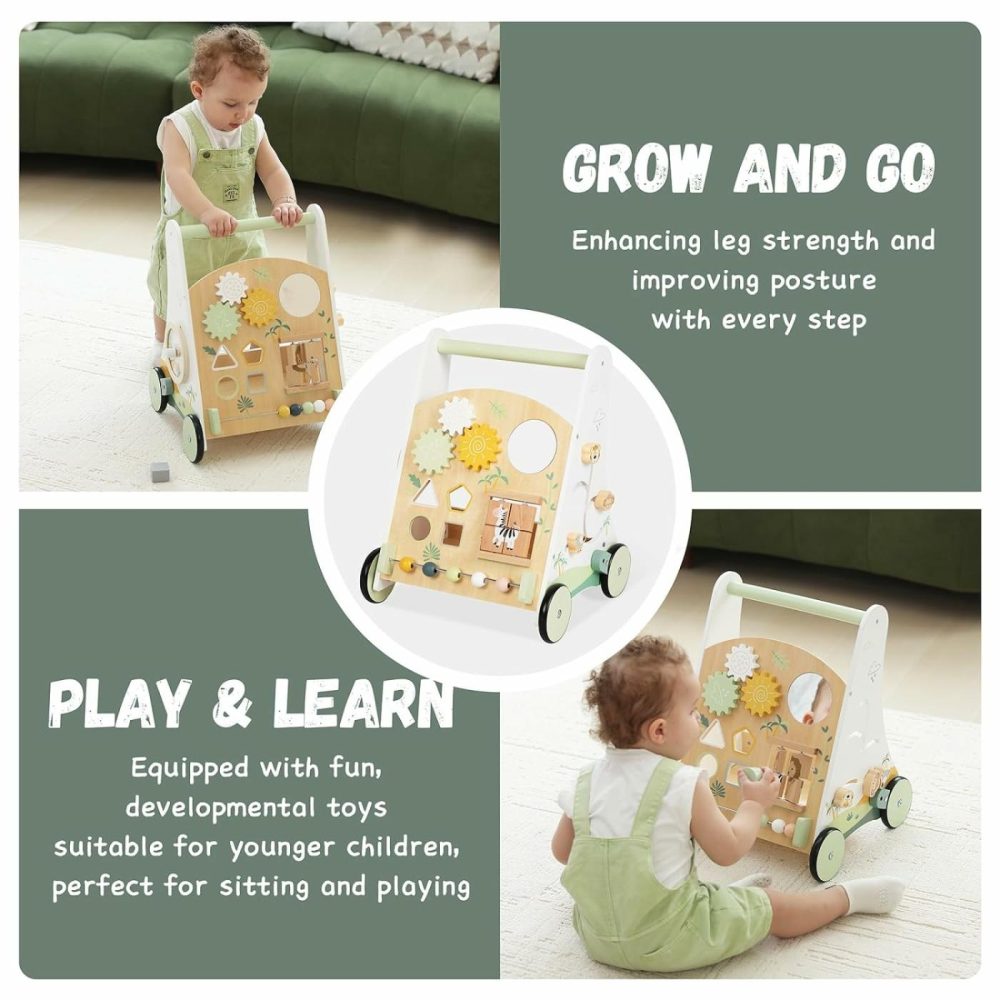 Wooden Baby Push Walker With Activity Center – Adjustable Speed Montessori Walker Toy For Boys And Girls  Woodland Explorer Baby Walker For Toddlers 1-3 Years Old  |  Push & Pull Toys All Toys Push & Pull Toys