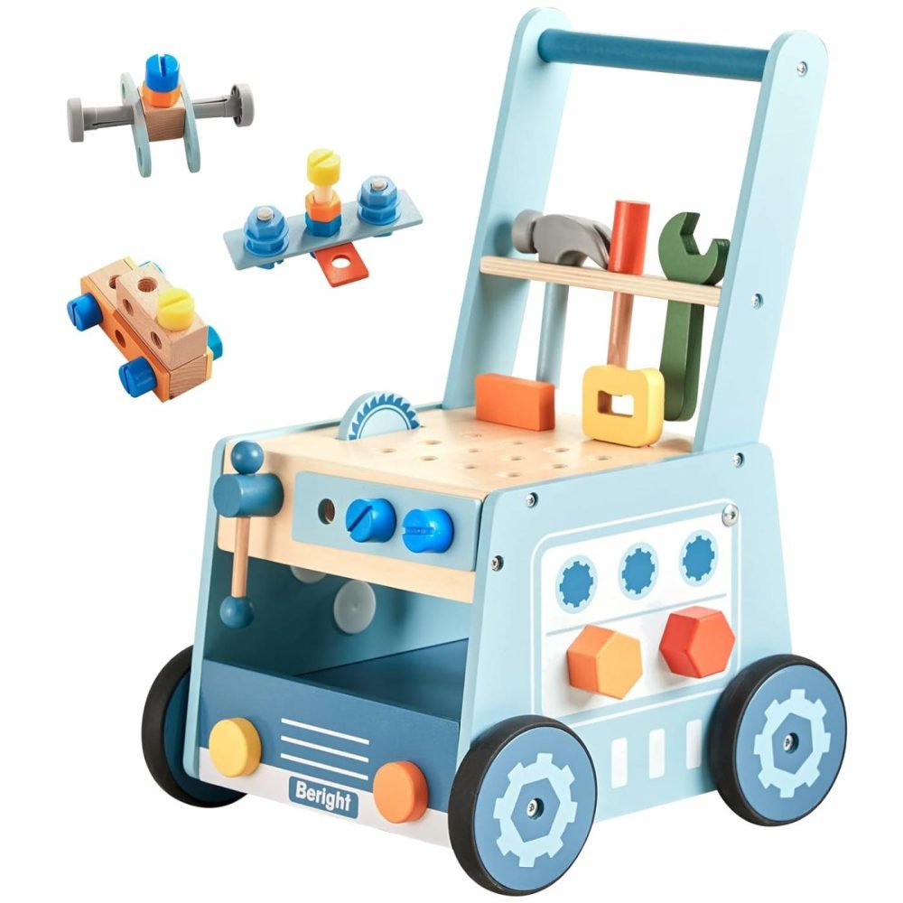 Wooden Baby Push Walker  Wooden Baby Walker And Tool Toy For Toddlers  Kids Tool Bench  Baby Activity Center  Toddler Montessori Educational Toys  Blue  |  Push & Pull Toys All Toys Push & Pull Toys