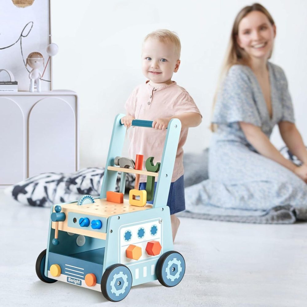 Wooden Baby Push Walker  Wooden Baby Walker And Tool Toy For Toddlers  Kids Tool Bench  Baby Activity Center  Toddler Montessori Educational Toys  Blue  |  Push & Pull Toys All Toys Push & Pull Toys