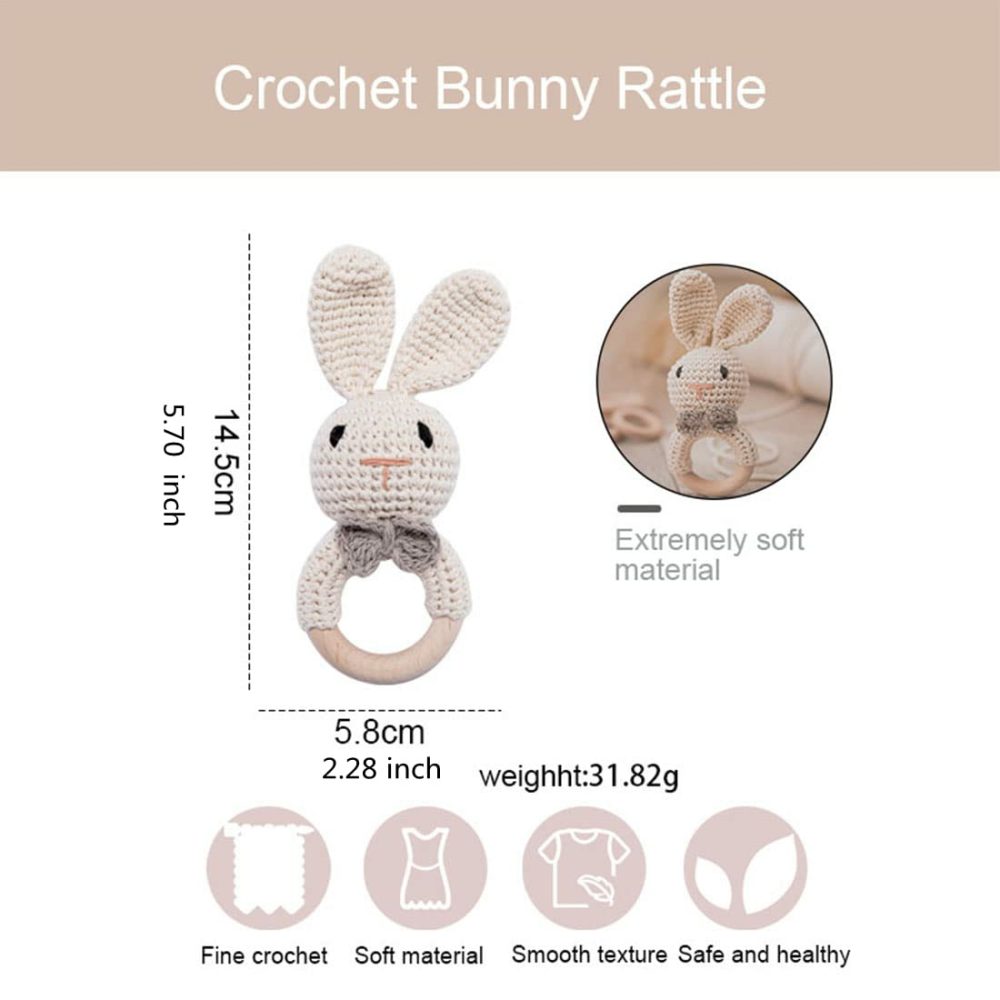 Wooden Baby Rattle Lovely Crochet Bunny Ring Rattle Baby Toys,Beige Bunny  |  Rattles & Plush Rings All Toys beige bunny