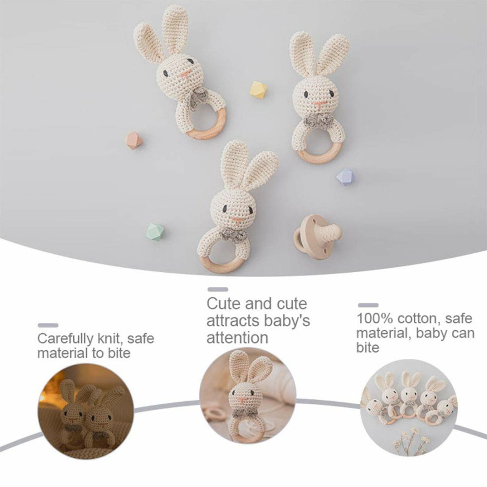 Wooden Baby Rattle Lovely Crochet Bunny Ring Rattle Baby Toys,Beige Bunny  |  Rattles & Plush Rings All Toys beige bunny