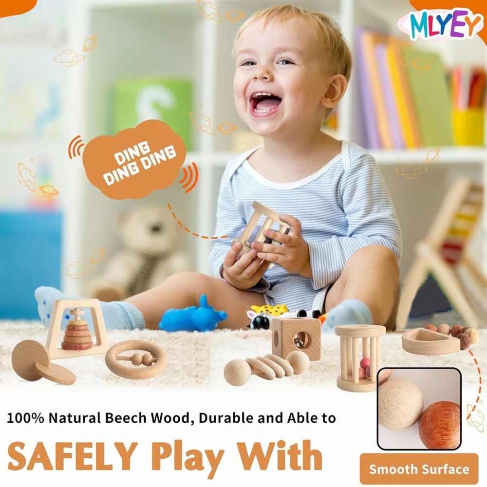 Wooden Baby Toy 8Pcs  Montessori Toys For Babies 1-3 Years Old  Wooden Rattles Toy Set For Infant Grasping  Sensory Development  Gift For Baby Boys Girls (Natural Wood)  |  Rattles & Plush Rings All Toys Rattles & Plush Rings