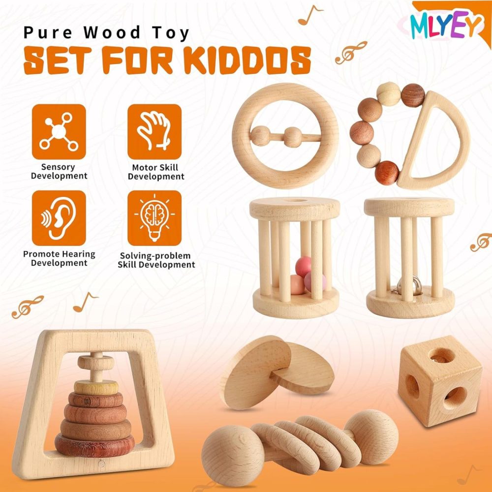 Wooden Baby Toy 8Pcs  Montessori Toys For Babies 1-3 Years Old  Wooden Rattles Toy Set For Infant Grasping  Sensory Development  Gift For Baby Boys Girls (Natural Wood)  |  Rattles & Plush Rings All Toys Rattles & Plush Rings