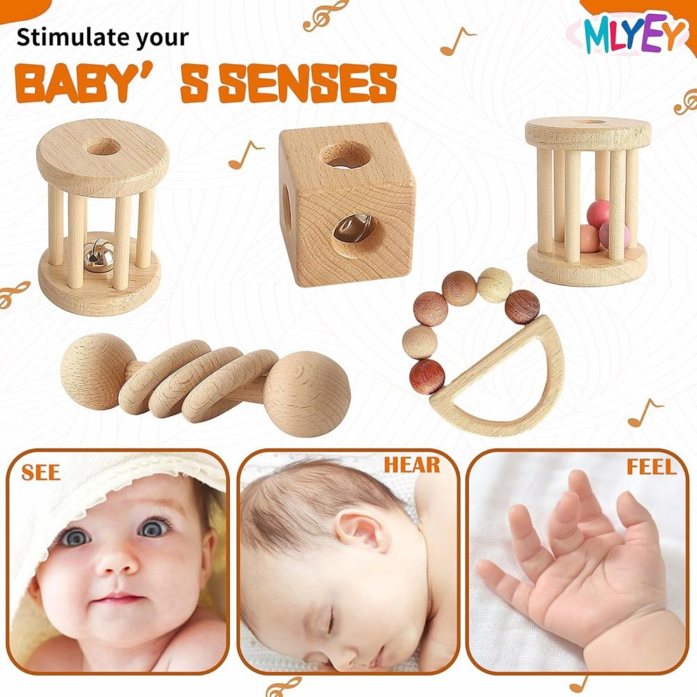 Wooden Baby Toy 8Pcs  Montessori Toys For Babies 1-3 Years Old  Wooden Rattles Toy Set For Infant Grasping  Sensory Development  Gift For Baby Boys Girls (Natural Wood)  |  Rattles & Plush Rings All Toys Rattles & Plush Rings