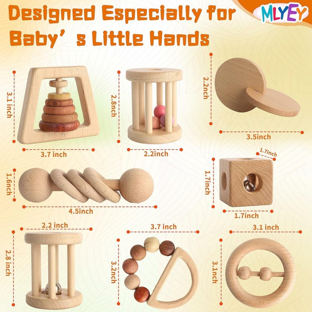 Wooden Baby Toy 8Pcs  Montessori Toys For Babies 1-3 Years Old  Wooden Rattles Toy Set For Infant Grasping  Sensory Development  Gift For Baby Boys Girls (Natural Wood)  |  Rattles & Plush Rings All Toys Rattles & Plush Rings