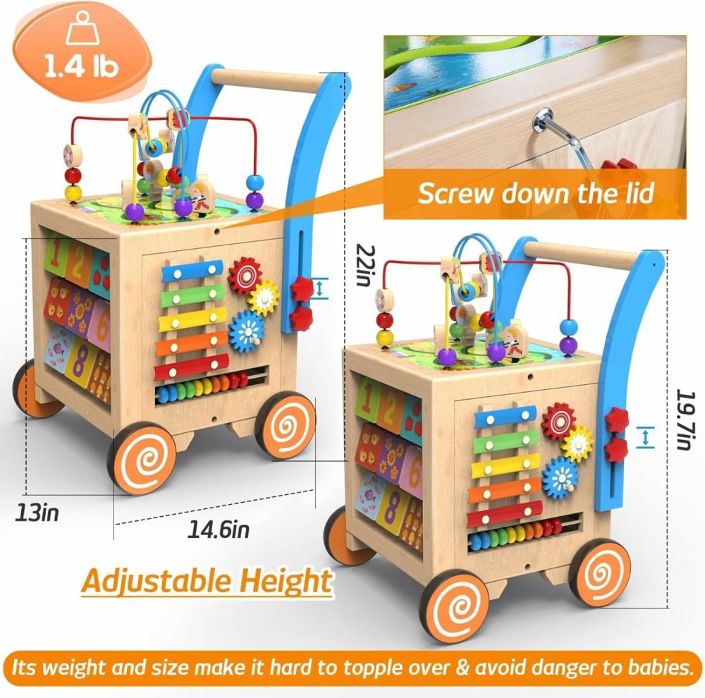 Wooden Baby Walker | 9-In-1 Wooden Activity Cube  Sit-To-Stand Learning Walker Activity Center  Early Educational Push & Pull Toys For Baby Toddler Boys Girls  Height & Brake Adjustable  |  Push & Pull Toys All Toys Push & Pull Toys