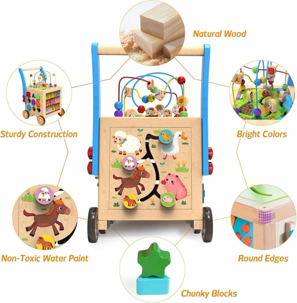 Wooden Baby Walker | 9-In-1 Wooden Activity Cube  Sit-To-Stand Learning Walker Activity Center  Early Educational Push & Pull Toys For Baby Toddler Boys Girls  Height & Brake Adjustable  |  Push & Pull Toys All Toys Push & Pull Toys