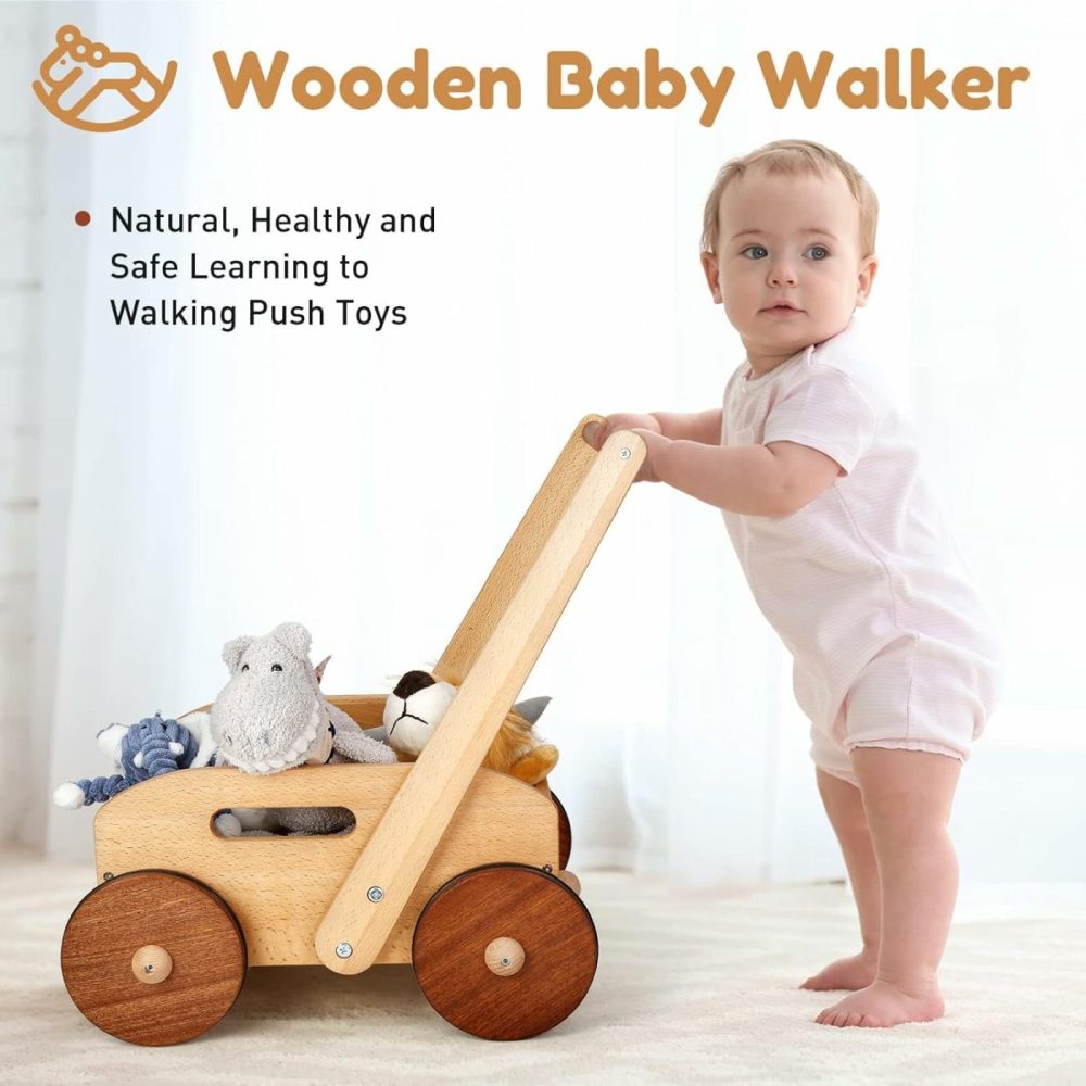 Wooden Baby Walker  Adjustable Speed Push Toys For Babies Learning To Walk  Natural Wood Push And Pull Learning Walking Educational Toys Birthday Toy For Toddler 1 2 3(Patent Protection)  |  Push & Pull Toys All Toys Push & Pull Toys