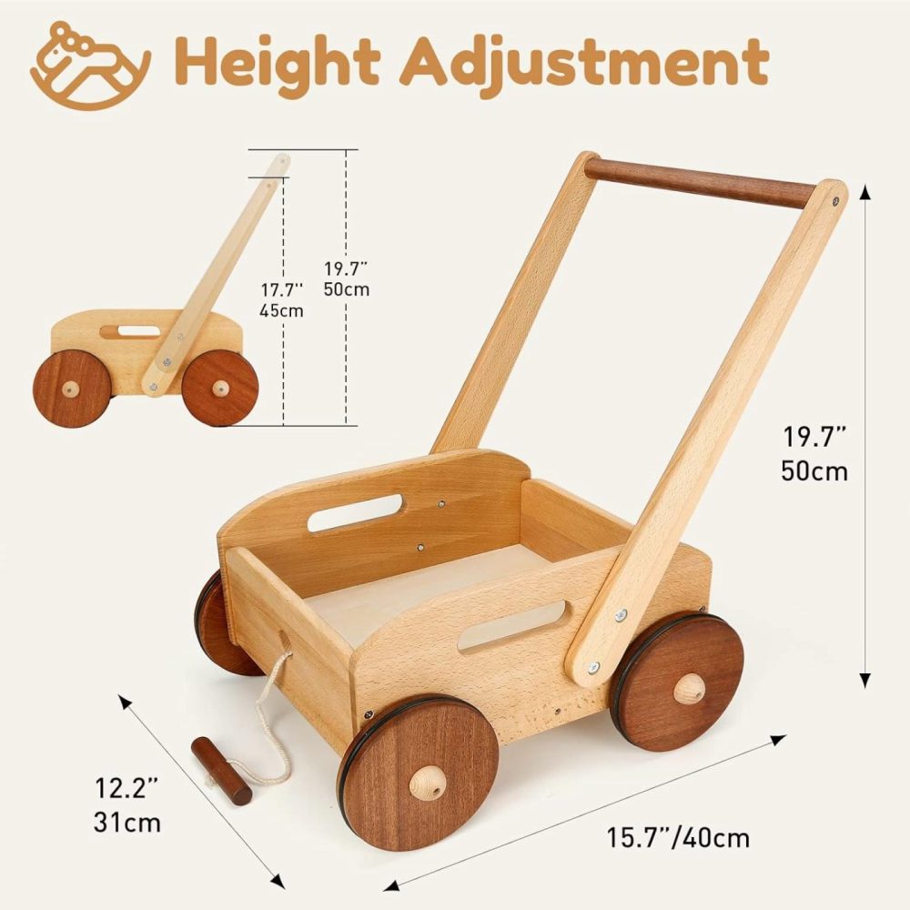 Wooden Baby Walker  Adjustable Speed Push Toys For Babies Learning To Walk  Natural Wood Push And Pull Learning Walking Educational Toys Birthday Toy For Toddler 1 2 3(Patent Protection)  |  Push & Pull Toys All Toys Push & Pull Toys