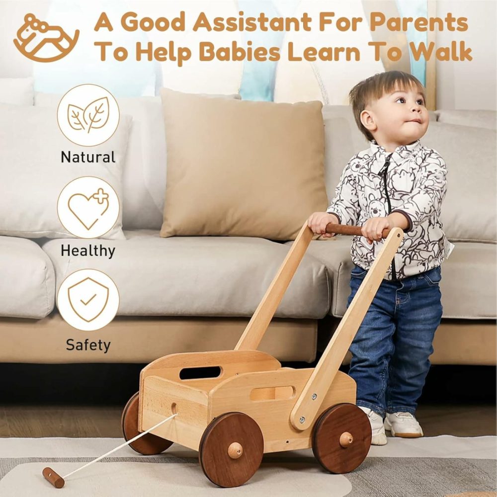 Wooden Baby Walker  Adjustable Speed Push Toys For Babies Learning To Walk  Natural Wood Push And Pull Learning Walking Educational Toys Birthday Toy For Toddler 1 2 3(Patent Protection)  |  Push & Pull Toys All Toys Push & Pull Toys