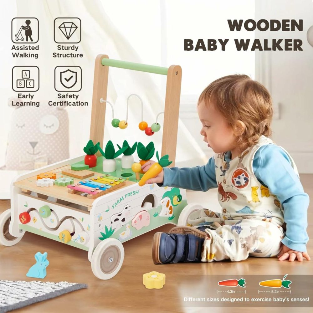 Wooden Baby Walker  Baby Push Walker  Adjustable Speed Baby Walker With Wheel  Toddler Activity Center Toys  Montessori Farm Walker Toy With Shape Sorter  Carrot Harvest For Boys And Girls  |  Push & Pull Toys All Toys Push & Pull Toys