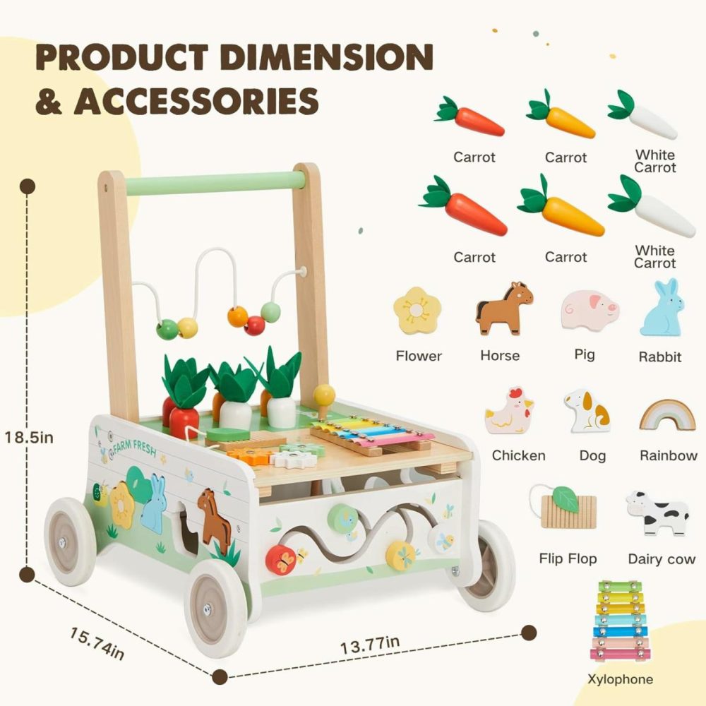 Wooden Baby Walker  Baby Push Walker  Adjustable Speed Baby Walker With Wheel  Toddler Activity Center Toys  Montessori Farm Walker Toy With Shape Sorter  Carrot Harvest For Boys And Girls  |  Push & Pull Toys All Toys Push & Pull Toys