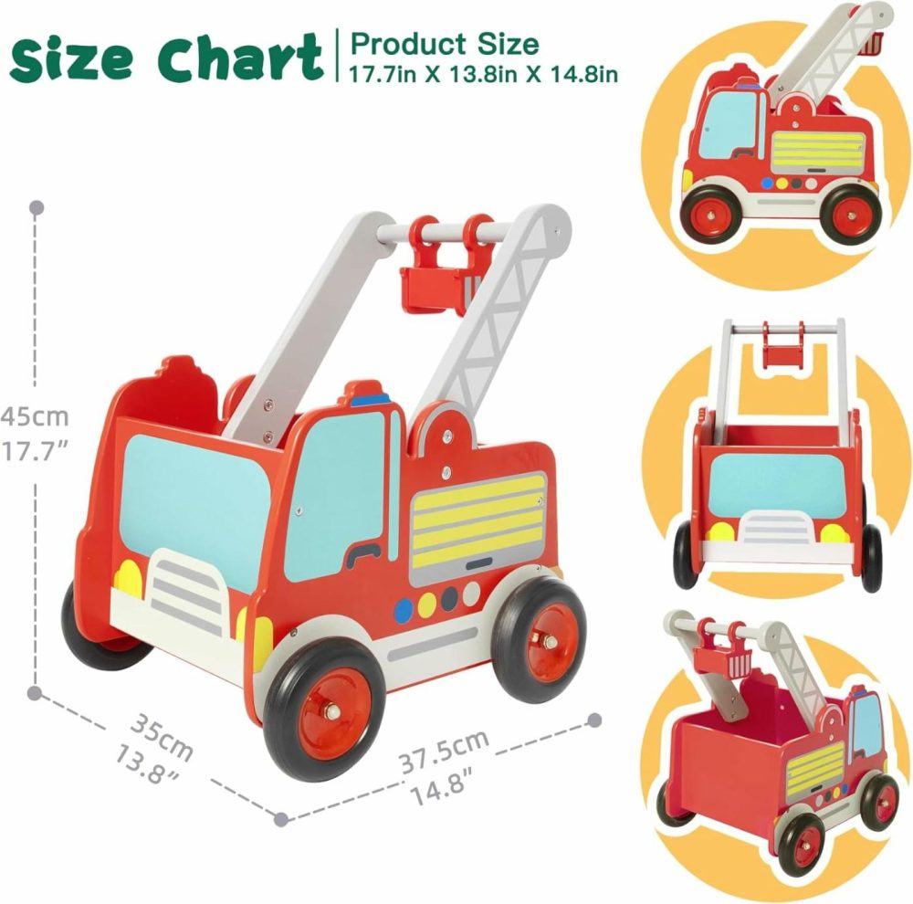 Wooden Baby Walker  Baby Push Walker  Learning Walker Push Toy For Toddlers 1-3 Year Old Boys And Girls  Fire Truck Walker With Wheels  |  Push & Pull Toys All Toys Push & Pull Toys