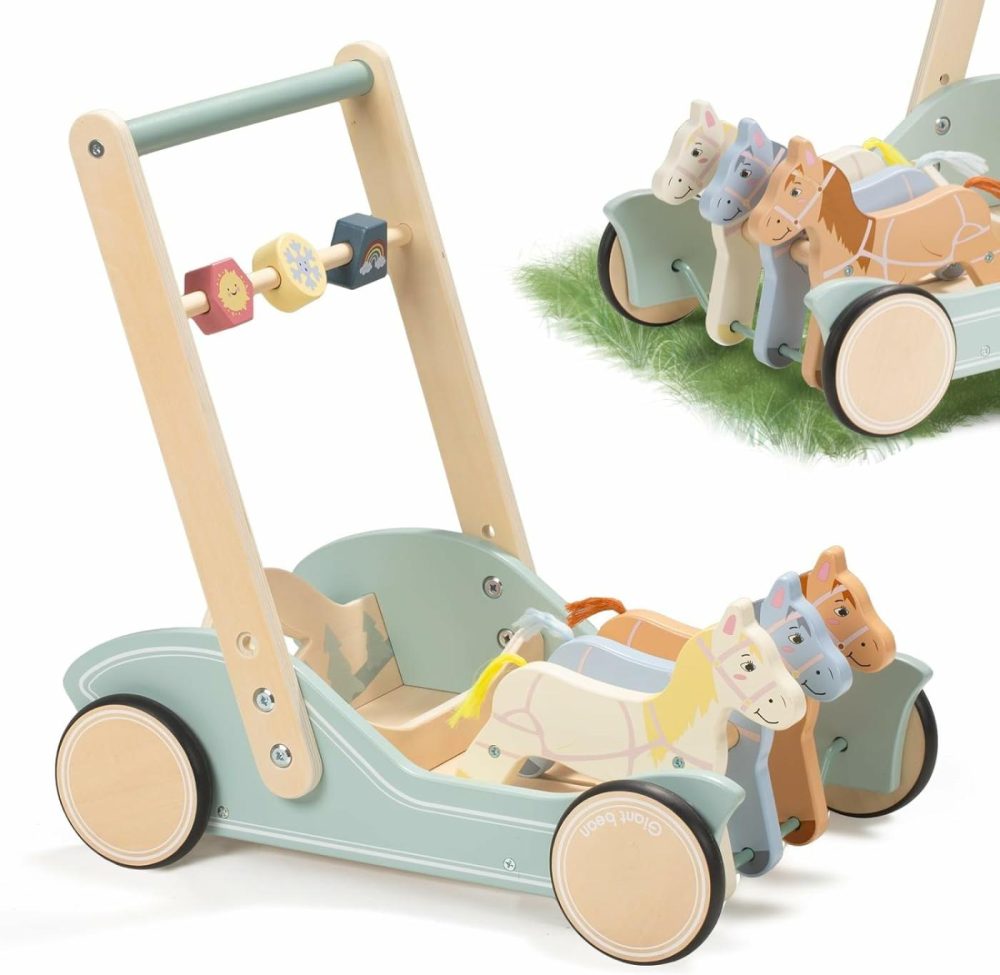 Wooden Baby Walker For Boys Girls Ages 1+  Galloping Ponies Push And Pull Activity Walker Adjustable Speed  Baby Push Walker Gift For Toddler Kids Motor Skills & Stimulates Creativity  |  Push & Pull Toys All Toys Push & Pull Toys