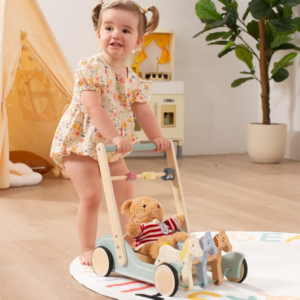 Wooden Baby Walker For Boys Girls Ages 1+  Galloping Ponies Push And Pull Activity Walker Adjustable Speed  Baby Push Walker Gift For Toddler Kids Motor Skills & Stimulates Creativity  |  Push & Pull Toys All Toys Push & Pull Toys