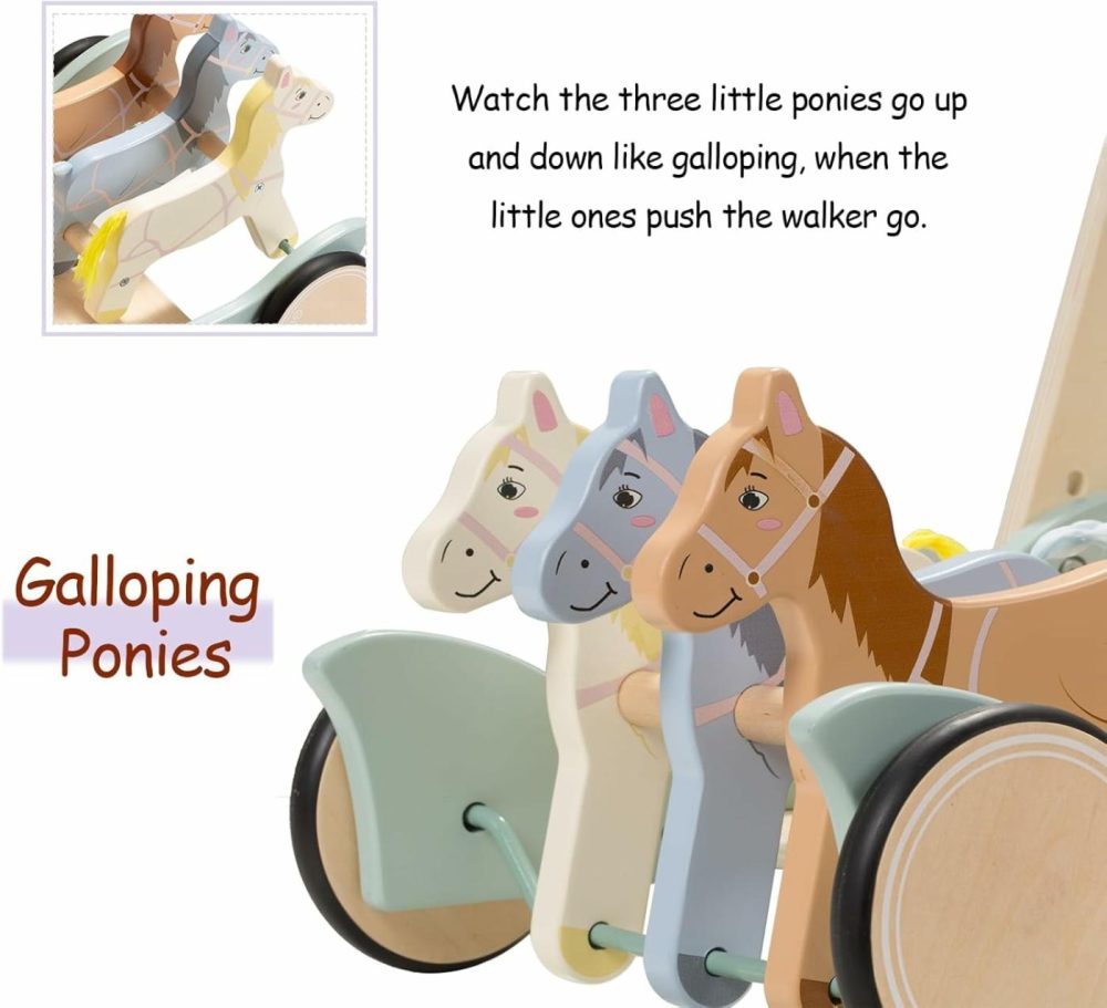 Wooden Baby Walker For Boys Girls Ages 1+  Galloping Ponies Push And Pull Activity Walker Adjustable Speed  Baby Push Walker Gift For Toddler Kids Motor Skills & Stimulates Creativity  |  Push & Pull Toys All Toys Push & Pull Toys