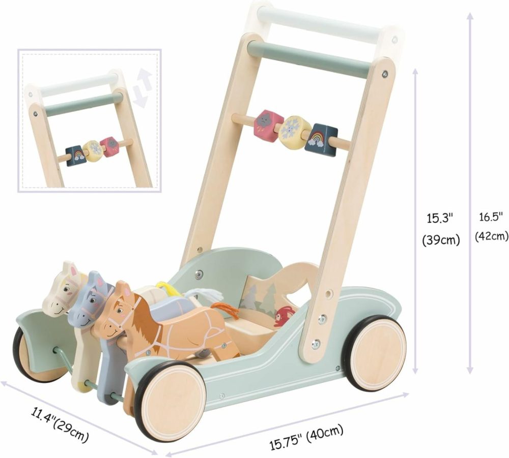 Wooden Baby Walker For Boys Girls Ages 1+  Galloping Ponies Push And Pull Activity Walker Adjustable Speed  Baby Push Walker Gift For Toddler Kids Motor Skills & Stimulates Creativity  |  Push & Pull Toys All Toys Push & Pull Toys