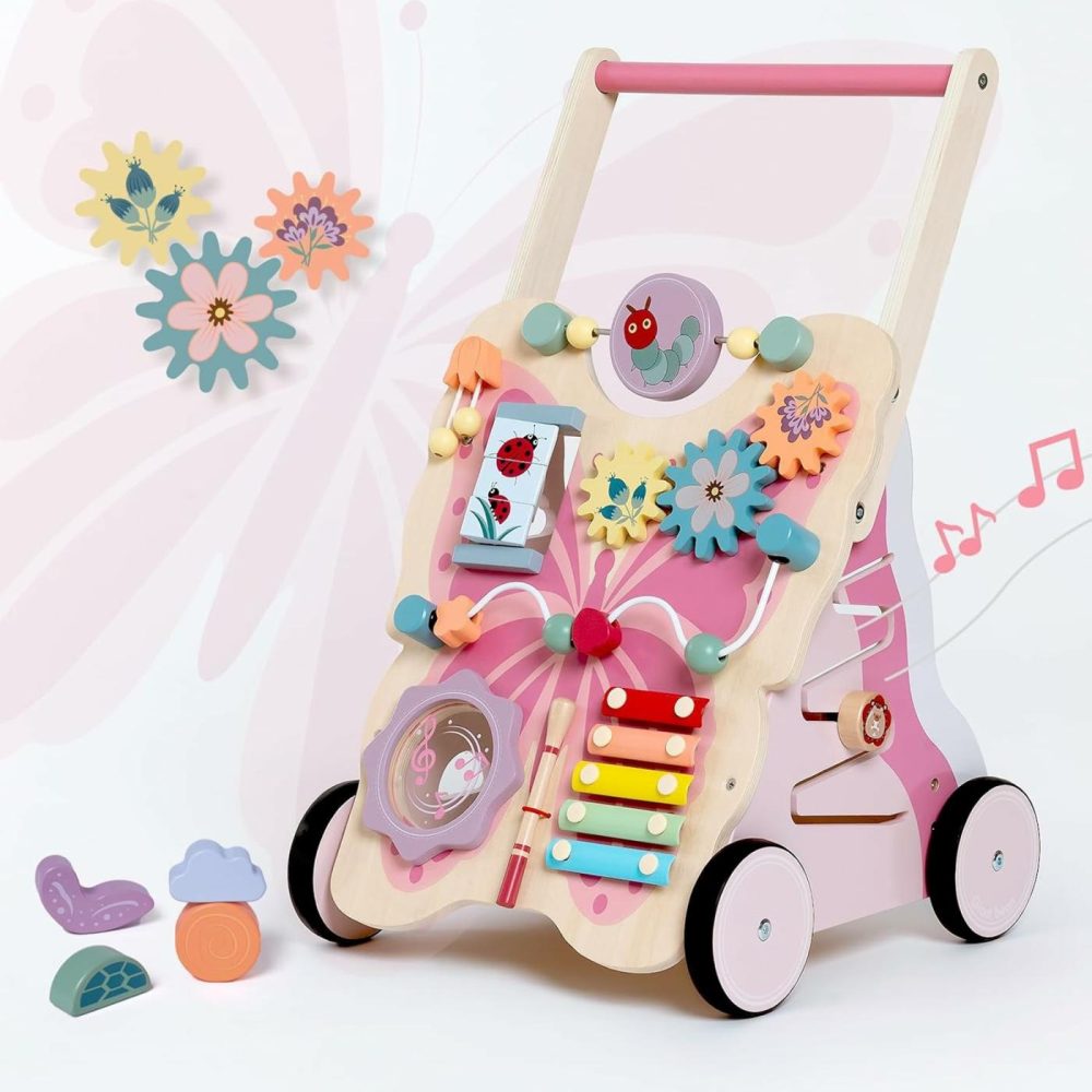 Wooden Baby Walker For Girls  Pink Butterfly Push And Pull Learning Activity Walker  Baby Push Walker With Wheels Montessori Toys Develops Motor Skills & Stimulates Creativity  |  Push & Pull Toys All Toys Push & Pull Toys