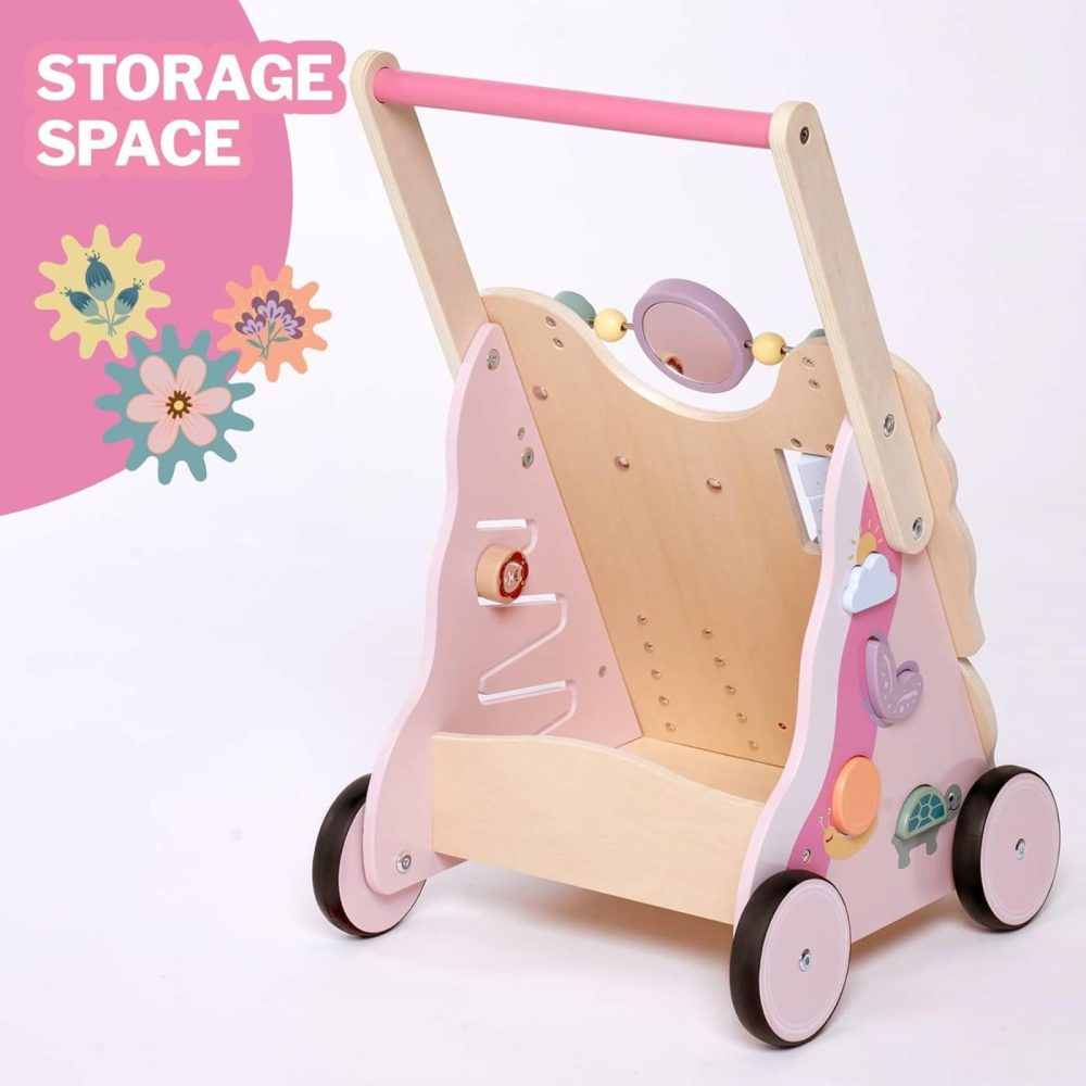 Wooden Baby Walker For Girls  Pink Butterfly Push And Pull Learning Activity Walker  Baby Push Walker With Wheels Montessori Toys Develops Motor Skills & Stimulates Creativity  |  Push & Pull Toys All Toys Push & Pull Toys