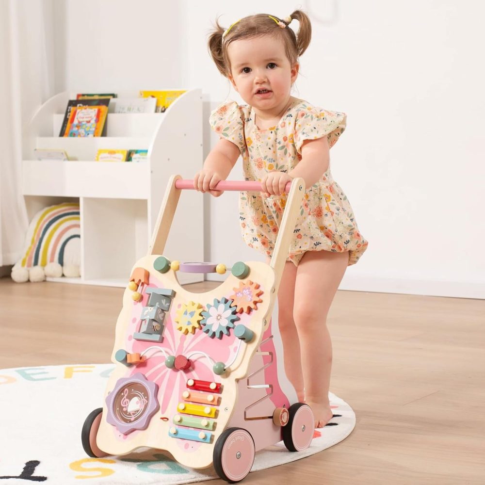 Wooden Baby Walker For Girls  Pink Butterfly Push And Pull Learning Activity Walker  Baby Push Walker With Wheels Montessori Toys Develops Motor Skills & Stimulates Creativity  |  Push & Pull Toys All Toys Push & Pull Toys