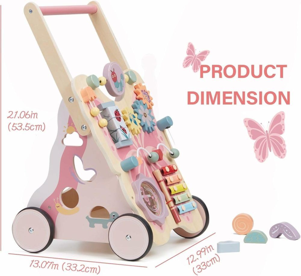 Wooden Baby Walker For Girls  Pink Butterfly Push And Pull Learning Activity Walker  Baby Push Walker With Wheels Montessori Toys Develops Motor Skills & Stimulates Creativity  |  Push & Pull Toys All Toys Push & Pull Toys