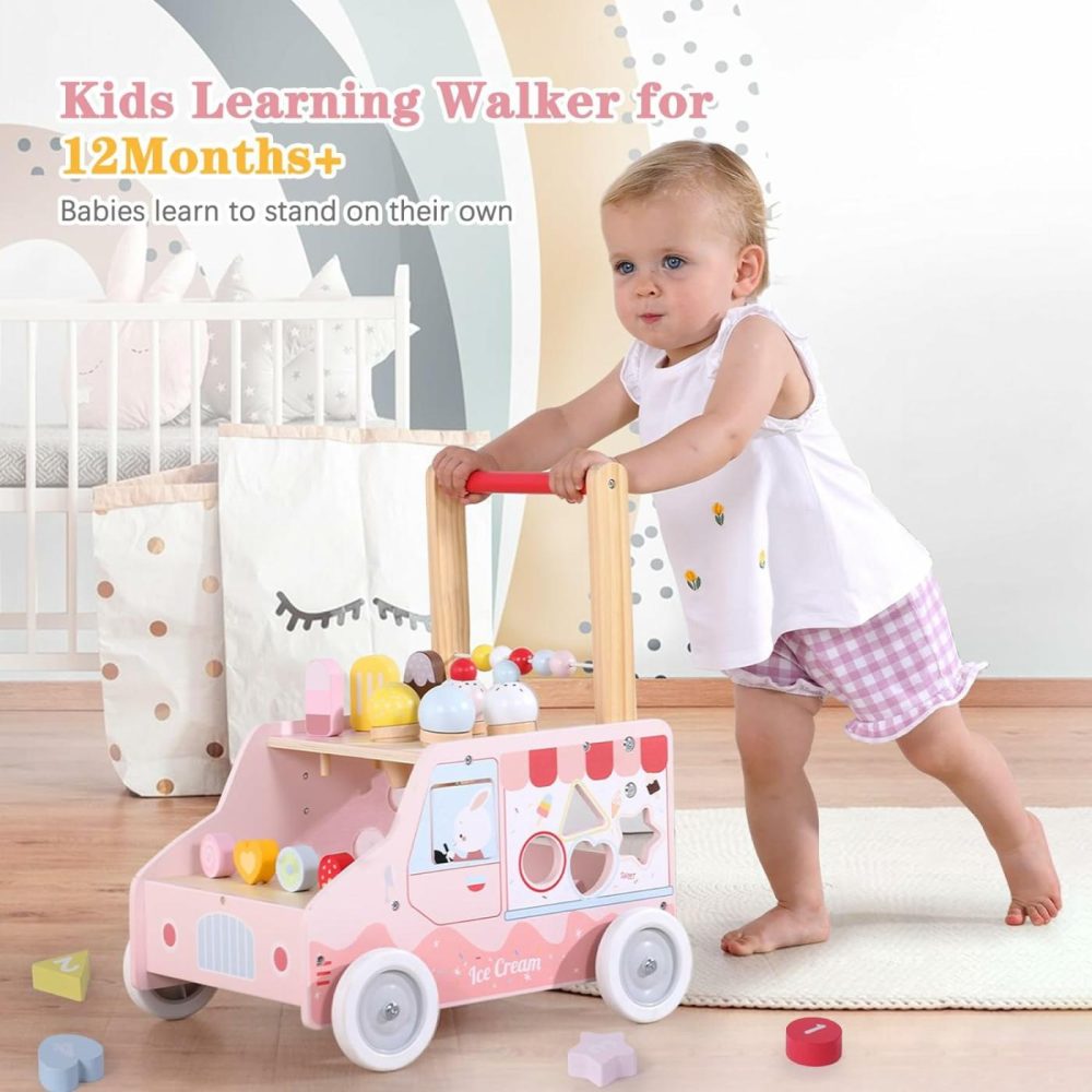 Wooden Baby Walker  Push Activity Walker For Babies  Adjustable Speed Learning Walking Toys  Wood Toddler Push And Pull Walker Birthday Gift For Girls 1-3Y  |  Push & Pull Toys All Toys Push & Pull Toys