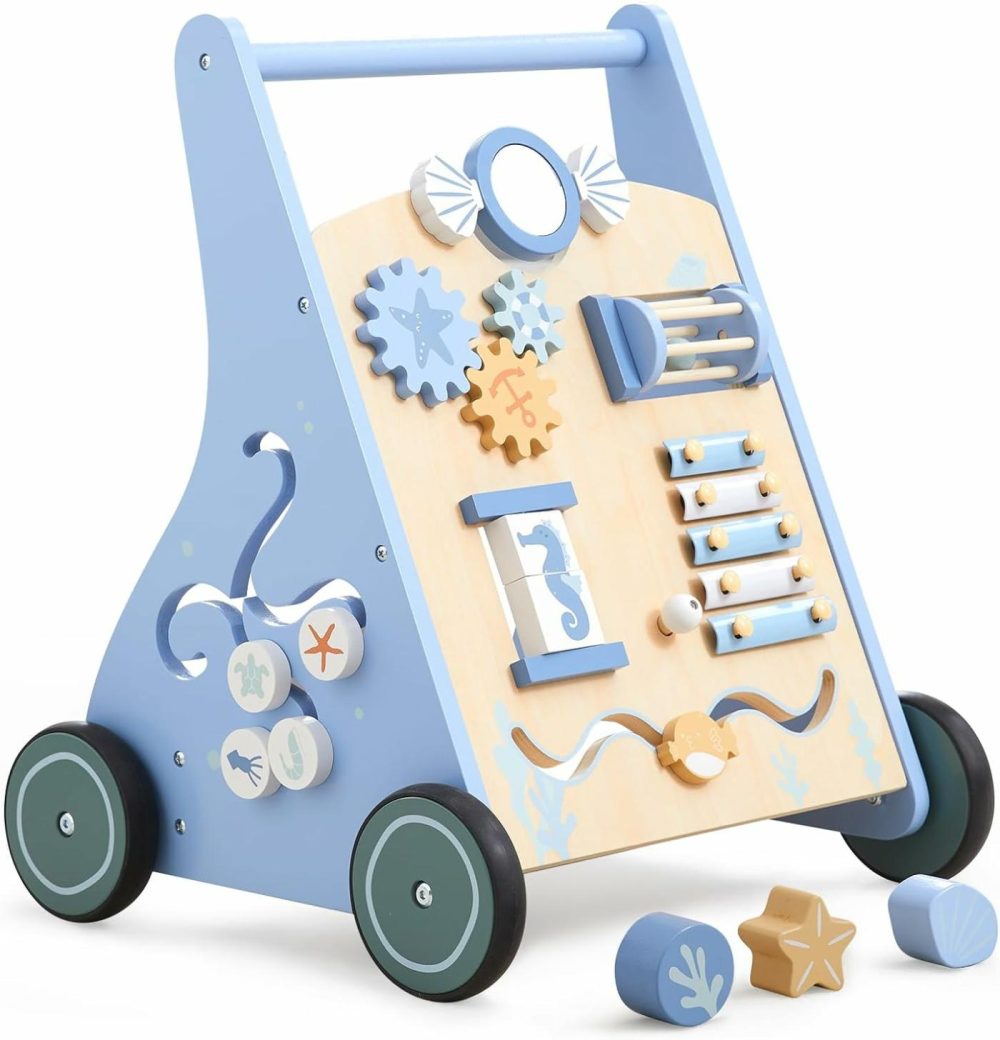 Wooden Baby Walker Push And Pull Learning Activity Walker Kids’ Activity Toy Multiple Activities Center Develops Motor Skills & Stimulates Creativity  Blue  |  Push & Pull Toys All Toys Push & Pull Toys