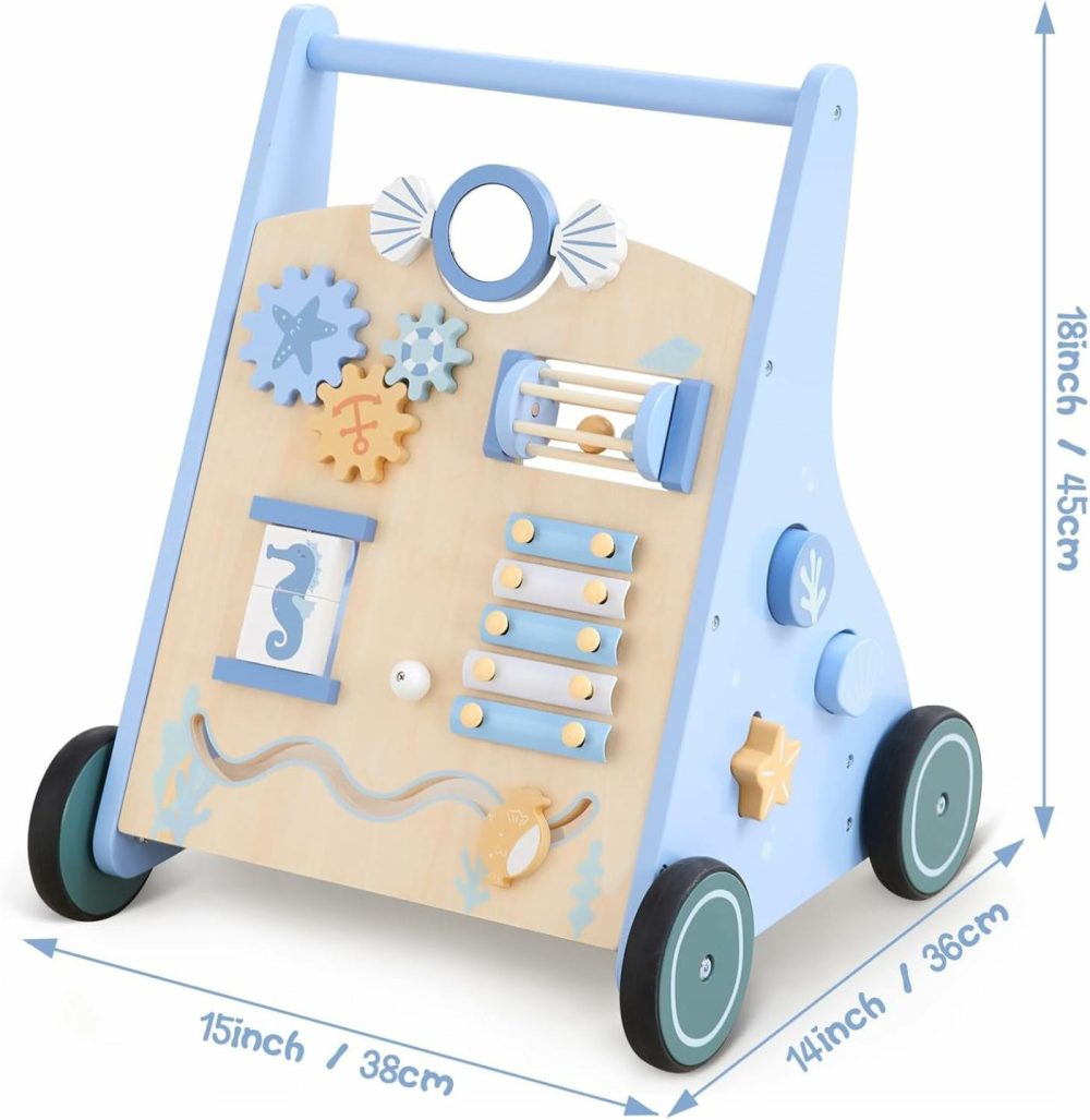 Wooden Baby Walker Push And Pull Learning Activity Walker Kids’ Activity Toy Multiple Activities Center Develops Motor Skills & Stimulates Creativity  Blue  |  Push & Pull Toys All Toys Push & Pull Toys