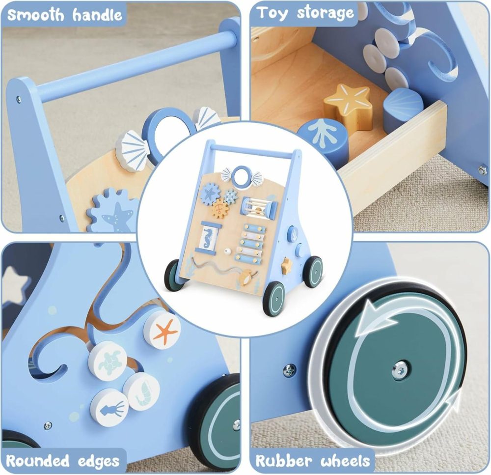 Wooden Baby Walker Push And Pull Learning Activity Walker Kids’ Activity Toy Multiple Activities Center Develops Motor Skills & Stimulates Creativity  Blue  |  Push & Pull Toys All Toys Push & Pull Toys