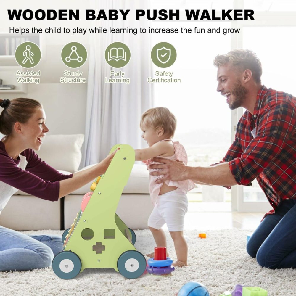 Wooden Baby Walker Wheels,Baby Push Walker For Babies 6-12 Months Montessori,Toddler Walker Push Toy Wooden Activity Walker For Baby Boy,Walking Toys For 1 Year Old Learning To Walk Girl  |  Push & Pull Toys All Toys Push & Pull Toys