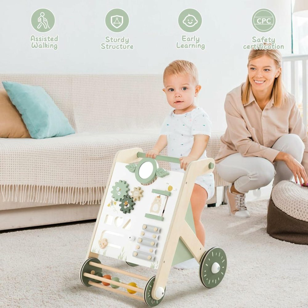 Wooden Baby Walker With Roller  Push And Pull Learning Activity Walker  Multi-Functional Kids’ Activity Toy  Multiple Activities Center  Develops Motor Skills & Stimulates Creativity  Green  |  Push & Pull Toys All Toys Push & Pull Toys