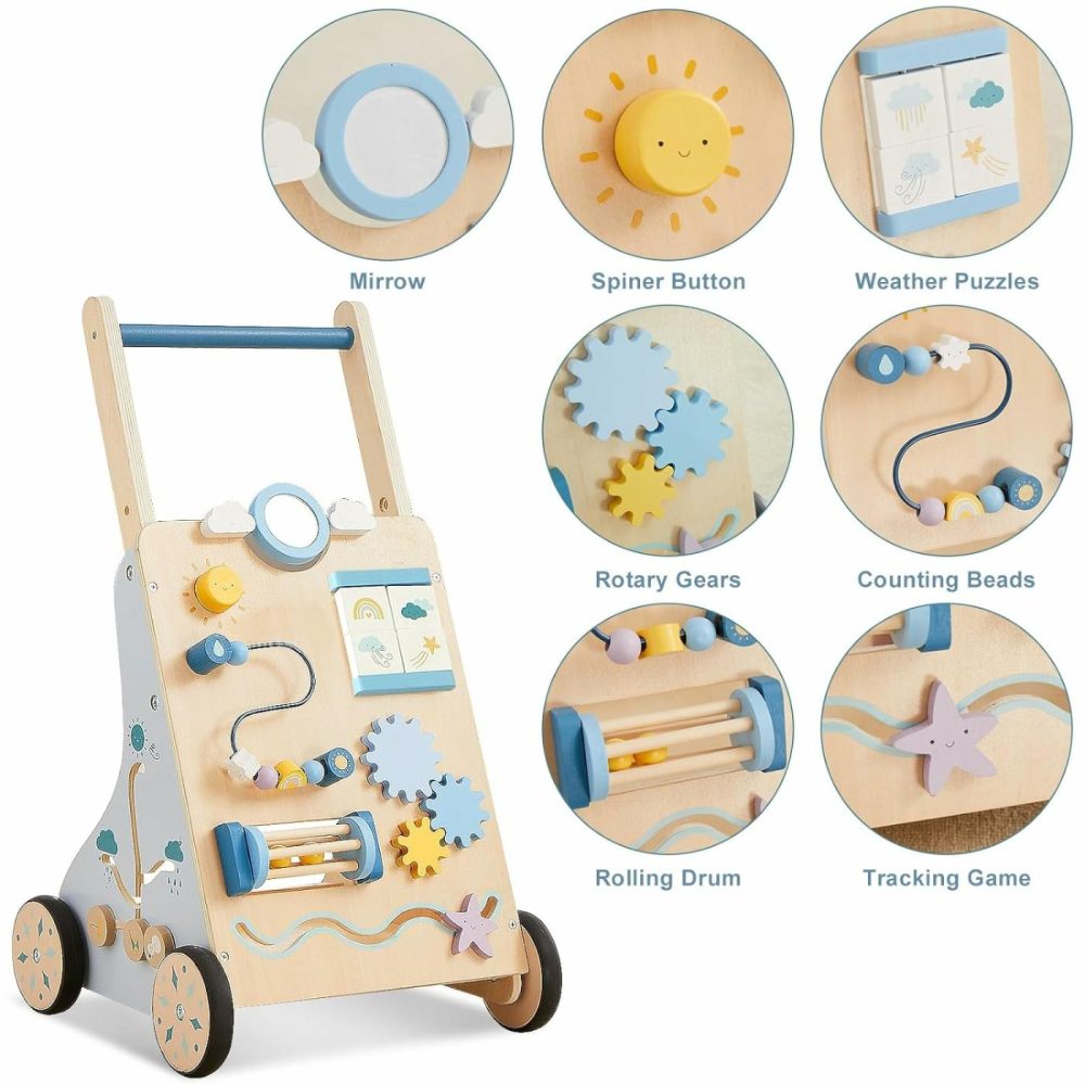 Wooden Baby Walker  Wooden Baby Push Walker  Learning Activity Walker Toys  Baby Push Toy Multiple Activities Center  Gift For Birthday  Christmas And New Year  |  Push & Pull Toys All Toys Blue