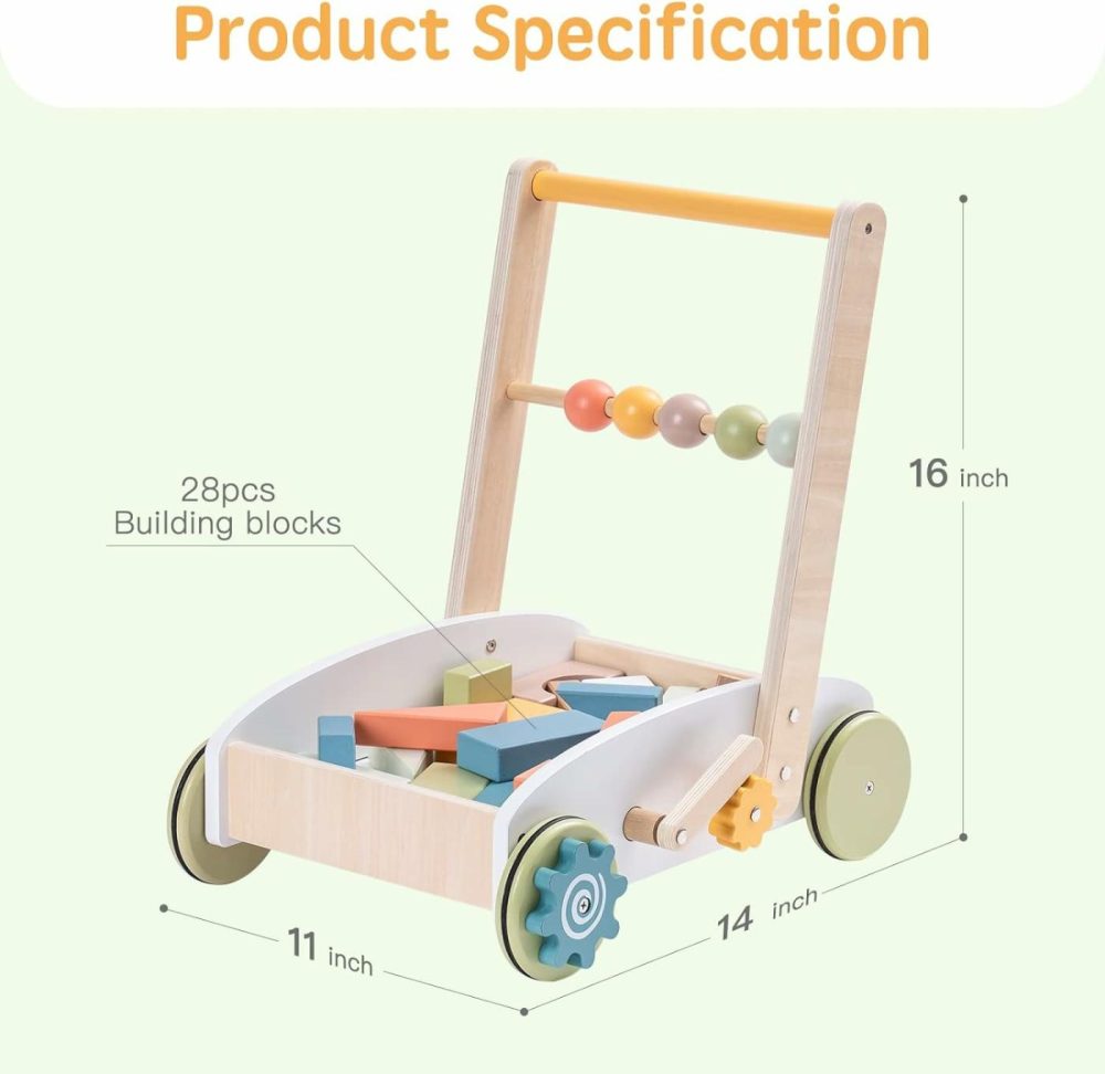 Wooden Baby Walkers Push Toys For Babies Learning To Walk With Wheels Building Blocks Toddler Educational Toys For 10-24 Months  |  Push & Pull Toys All Toys Push & Pull Toys