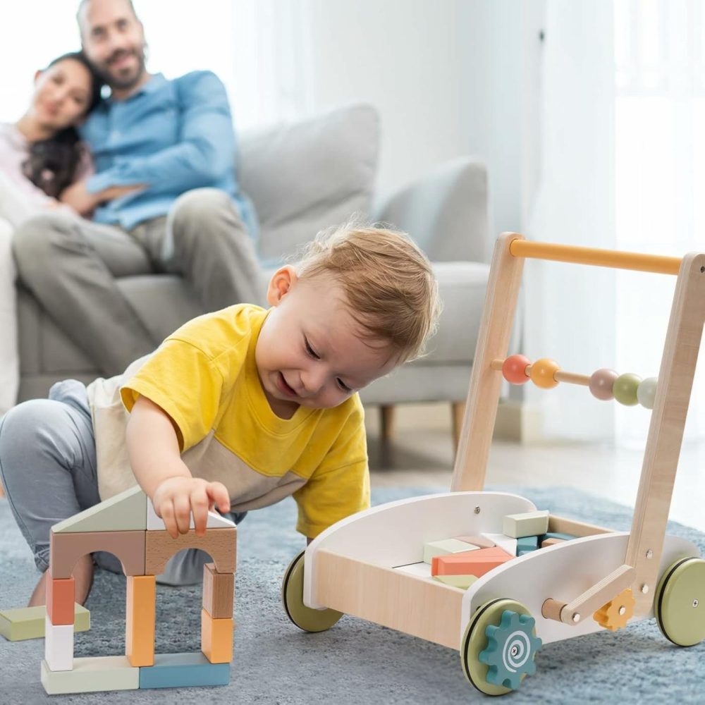 Wooden Baby Walkers Push Toys For Babies Learning To Walk With Wheels Building Blocks Toddler Educational Toys For 10-24 Months  |  Push & Pull Toys All Toys Push & Pull Toys