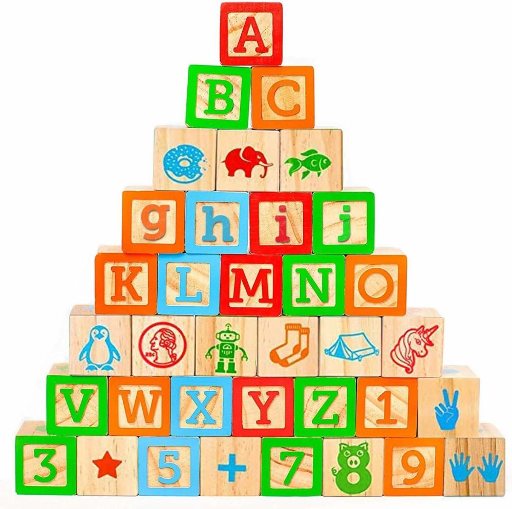 Wooden Blocks  36 Large Stacking And Building Blocks For Toddlers 1-3 Years Old  Colorful Alphabet & Number Icons On Every Side  Educational Toddler Toys  |  Sorting & Stacking Toys All Toys Sorting & Stacking Toys