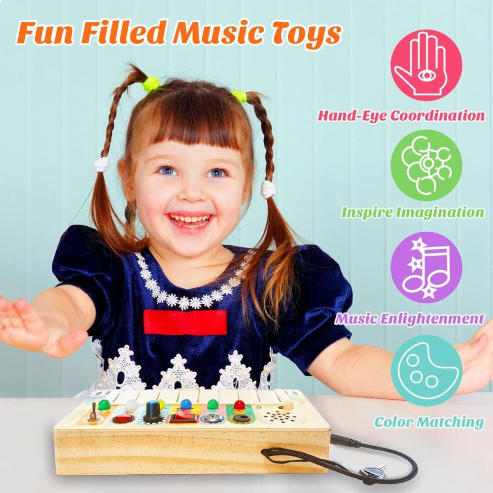 Wooden Busy Board With Led Light  Sensory Toys For Toddlers Montessori Toys  Educational Activity Toy Toddler Travel Toys  1-6 Year Old Girls & Boys Gifts  |  Sorting & Stacking Toys All Toys Sorting & Stacking Toys