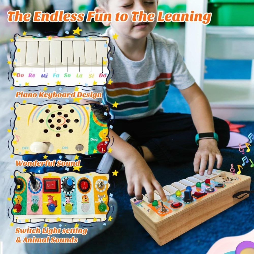 Wooden Busy Board With Led Light  Sensory Toys For Toddlers Montessori Toys  Educational Activity Toy Toddler Travel Toys  1-6 Year Old Girls & Boys Gifts  |  Sorting & Stacking Toys All Toys Sorting & Stacking Toys