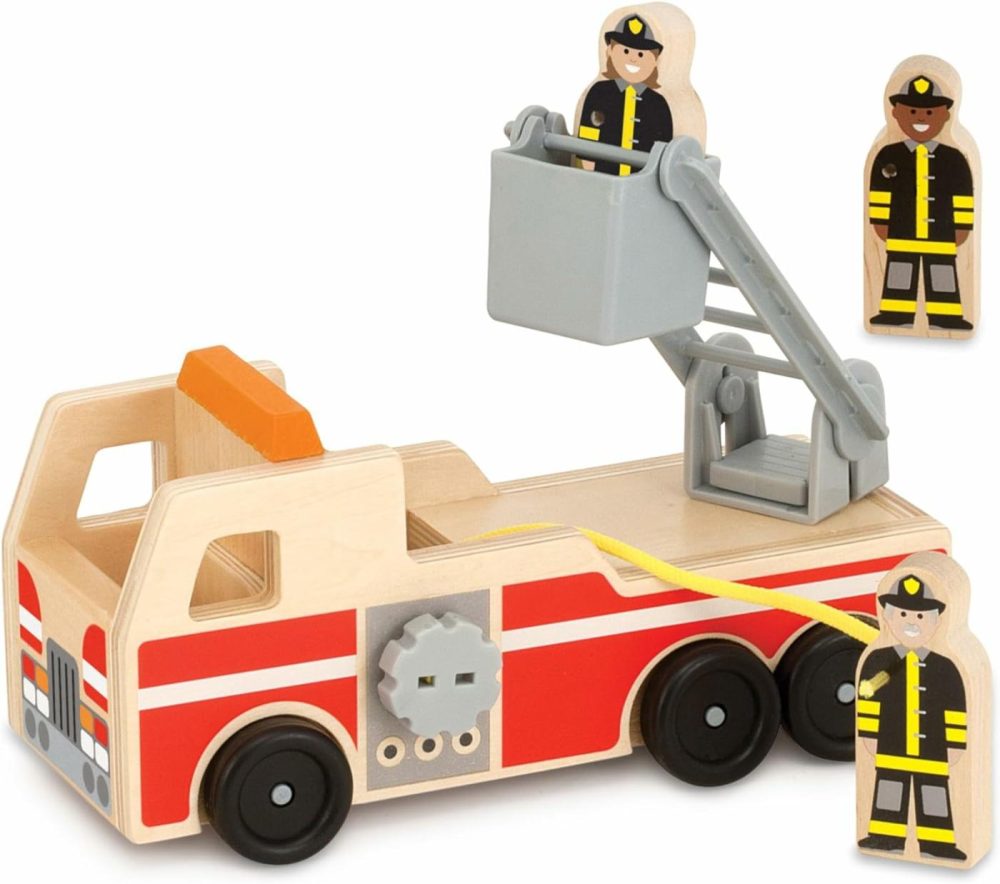 Wooden Fire Truck With 3 Firefighter Play Figures – Fire Truck Toys For Kids  Toddler Toy For Pretend Play  Classic Wooden Toys For Kids  |  Car Seat & Stroller Toys All Toys Car Seat & Stroller Toys