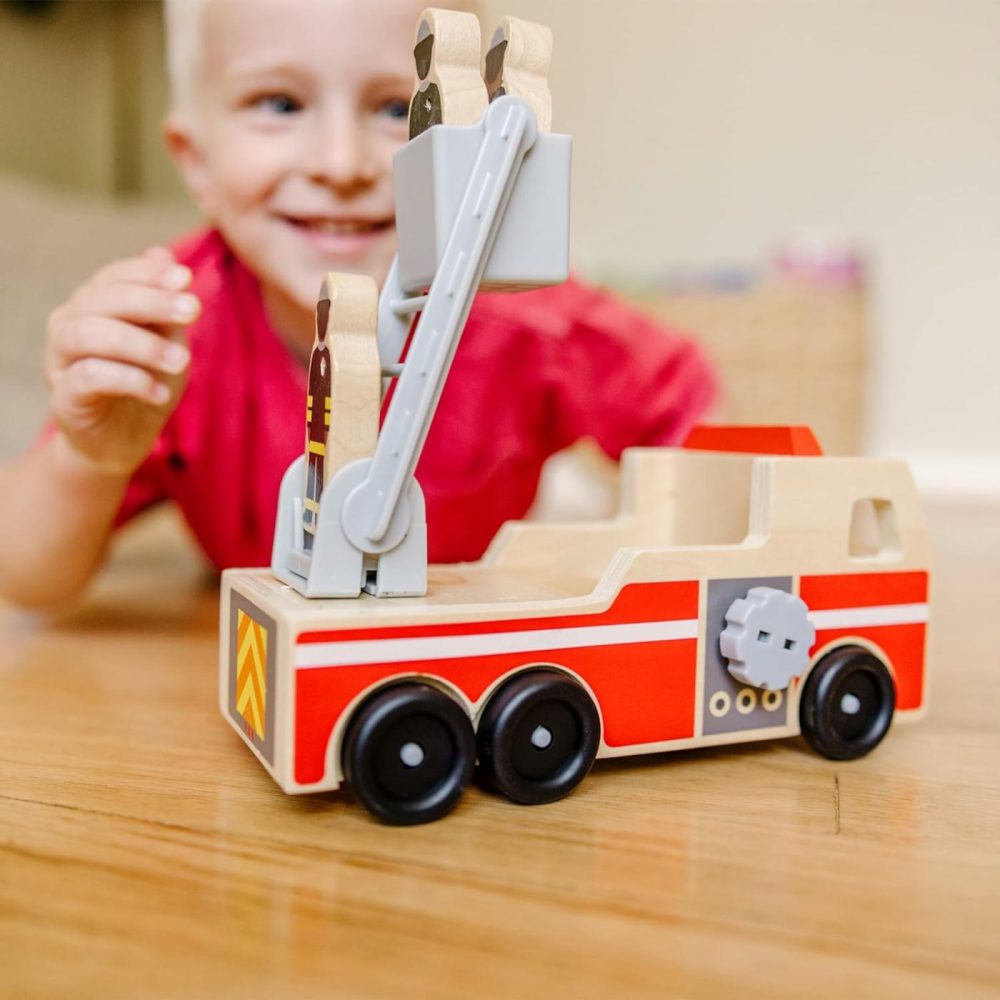 Wooden Fire Truck With 3 Firefighter Play Figures – Fire Truck Toys For Kids  Toddler Toy For Pretend Play  Classic Wooden Toys For Kids  |  Car Seat & Stroller Toys All Toys Car Seat & Stroller Toys