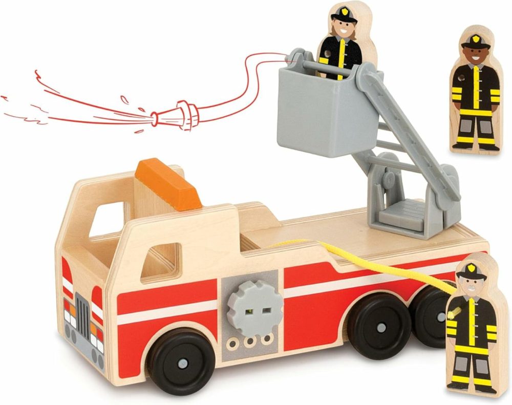 Wooden Fire Truck With 3 Firefighter Play Figures – Fire Truck Toys For Kids  Toddler Toy For Pretend Play  Classic Wooden Toys For Kids  |  Car Seat & Stroller Toys All Toys Car Seat & Stroller Toys