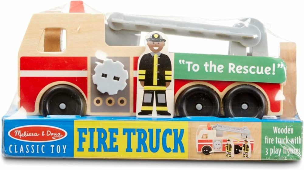 Wooden Fire Truck With 3 Firefighter Play Figures – Fire Truck Toys For Kids  Toddler Toy For Pretend Play  Classic Wooden Toys For Kids  |  Car Seat & Stroller Toys All Toys Car Seat & Stroller Toys