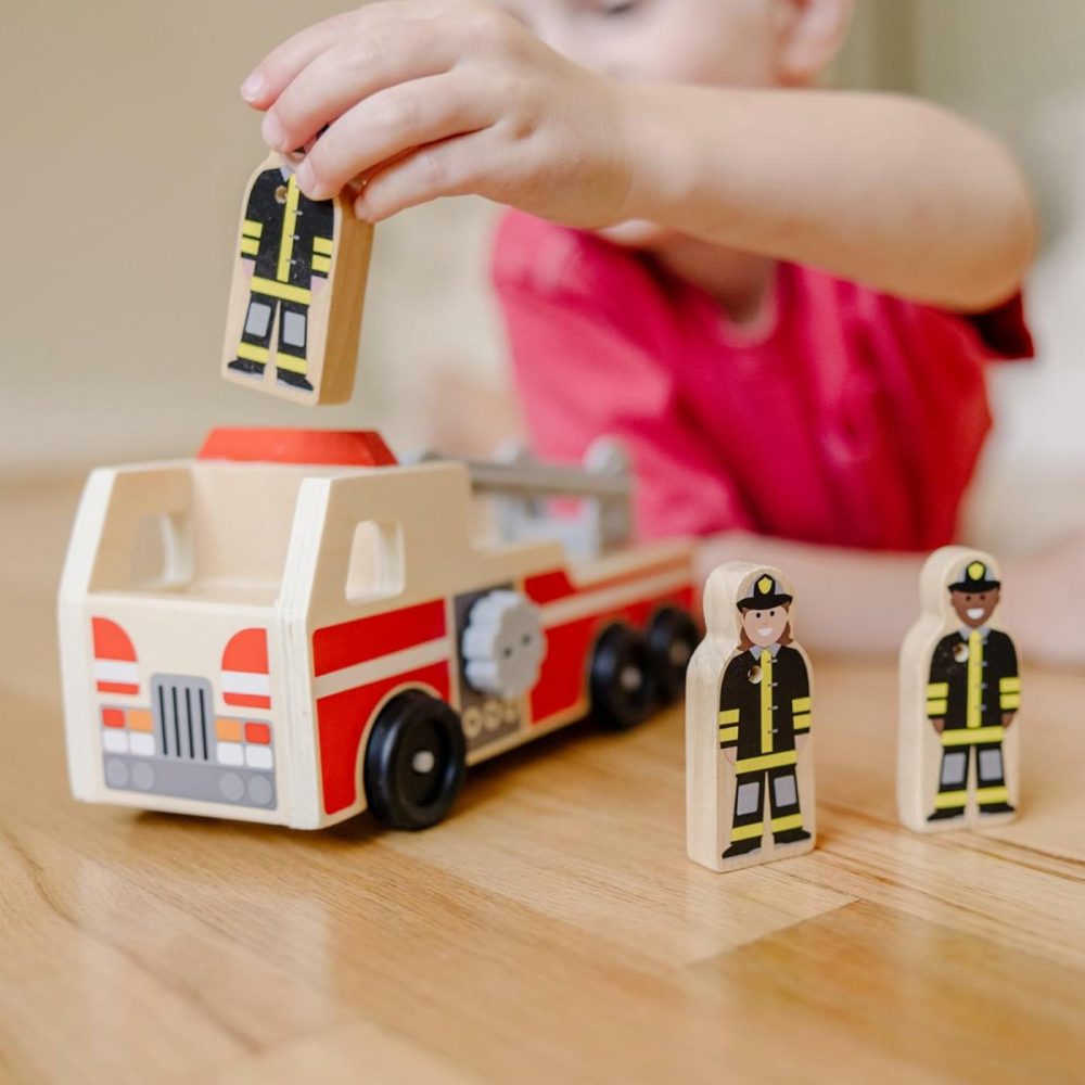 Wooden Fire Truck With 3 Firefighter Play Figures – Fire Truck Toys For Kids  Toddler Toy For Pretend Play  Classic Wooden Toys For Kids  |  Car Seat & Stroller Toys All Toys Car Seat & Stroller Toys