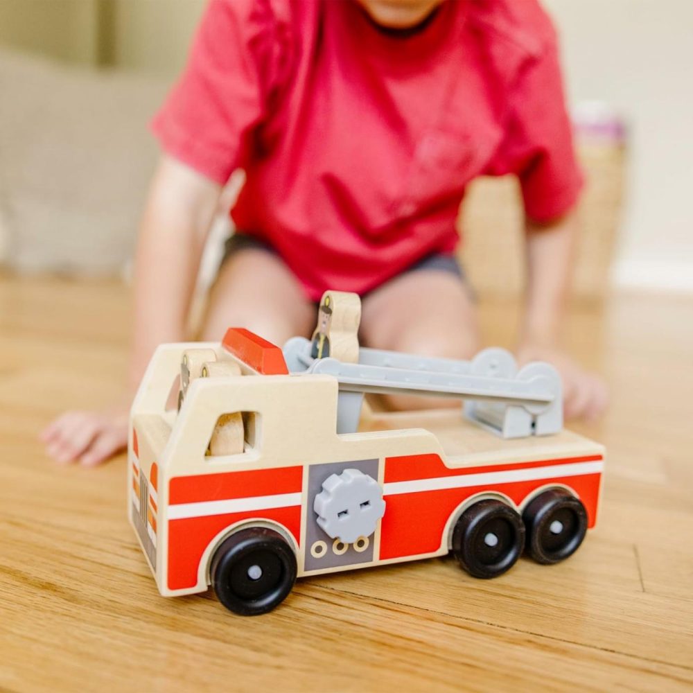 Wooden Fire Truck With 3 Firefighter Play Figures – Fire Truck Toys For Kids  Toddler Toy For Pretend Play  Classic Wooden Toys For Kids  |  Car Seat & Stroller Toys All Toys Car Seat & Stroller Toys