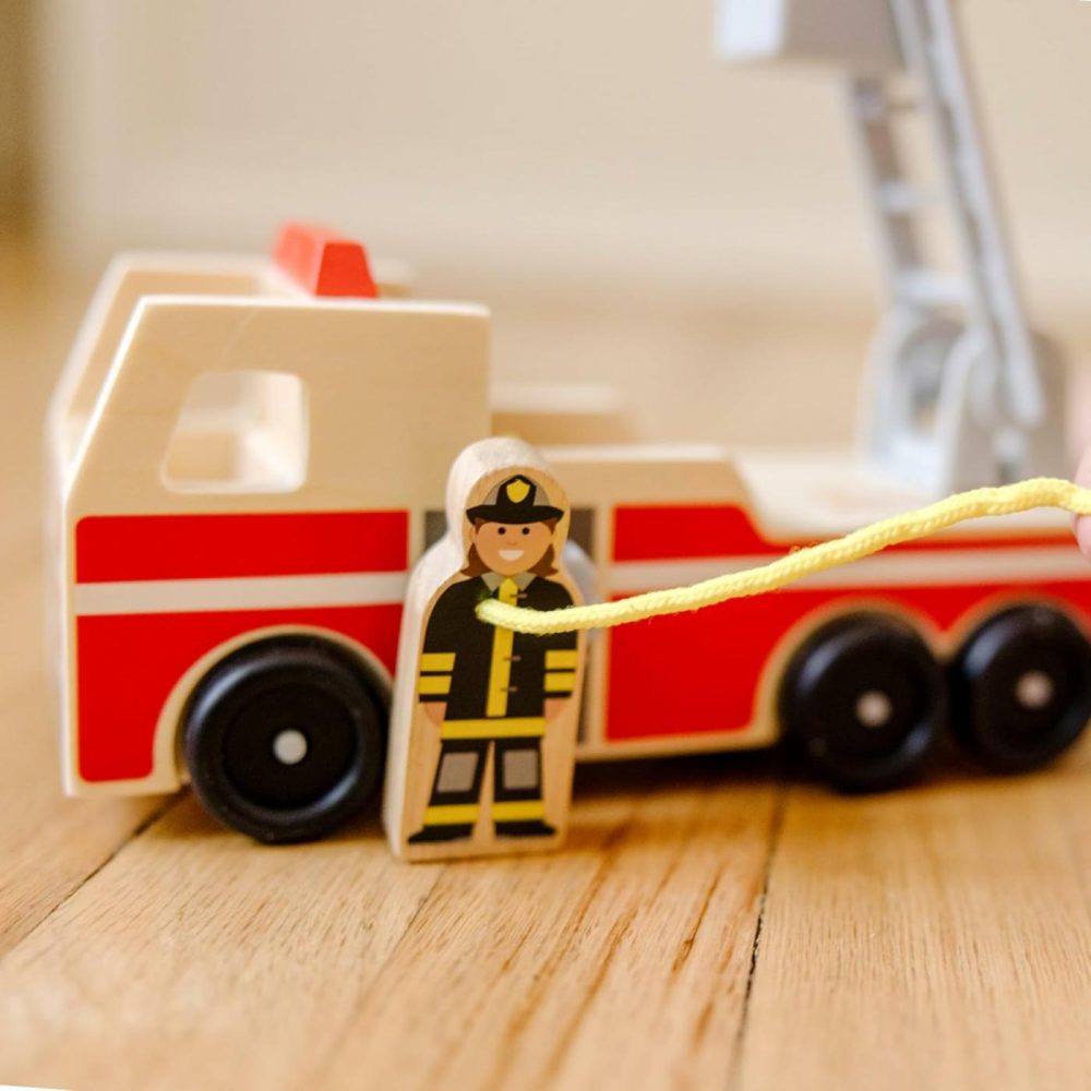 Wooden Fire Truck With 3 Firefighter Play Figures – Fire Truck Toys For Kids  Toddler Toy For Pretend Play  Classic Wooden Toys For Kids  |  Car Seat & Stroller Toys All Toys Car Seat & Stroller Toys