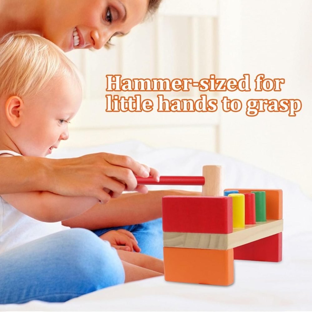 Wooden Hammer Toy For Toddlers 1-3  Montessori Pounding Bench Toy With 8 Pegs And Mallet For Hand-Eye Coordination  Steam Toddler Toy  |  Hammering & Pounding Toys All Toys Hammering & Pounding Toys